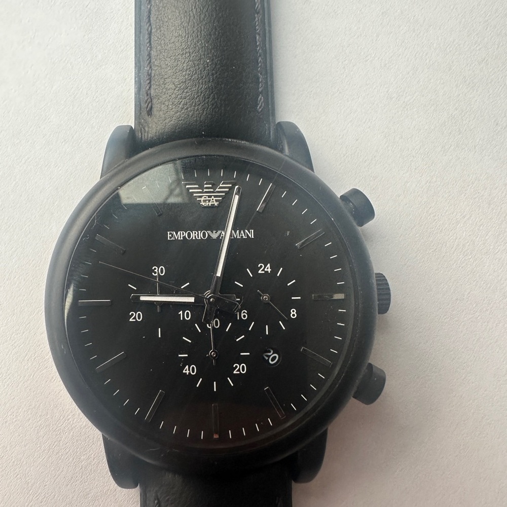 Emporio Armani Black Leather Strap Watch